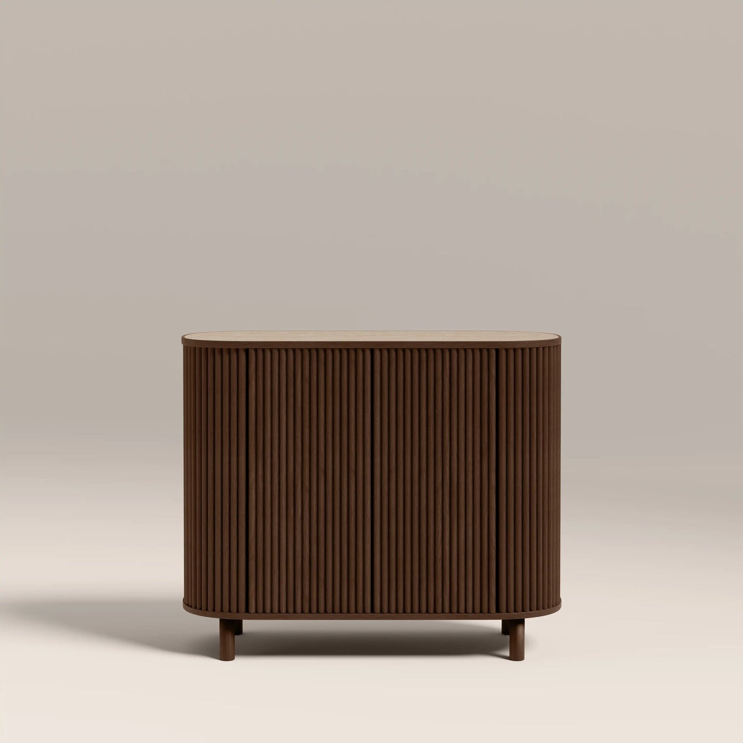 Walnut sideboard with travertine stone top, 2 doors