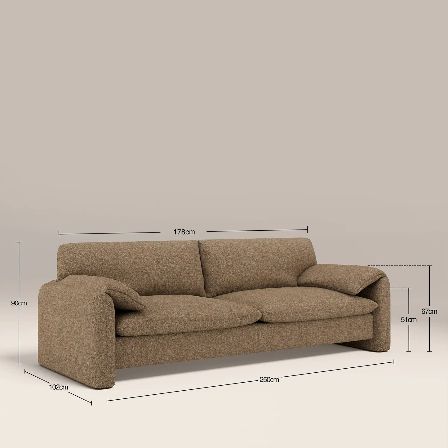 Nyla brown 3 seater sofa in a living room setting