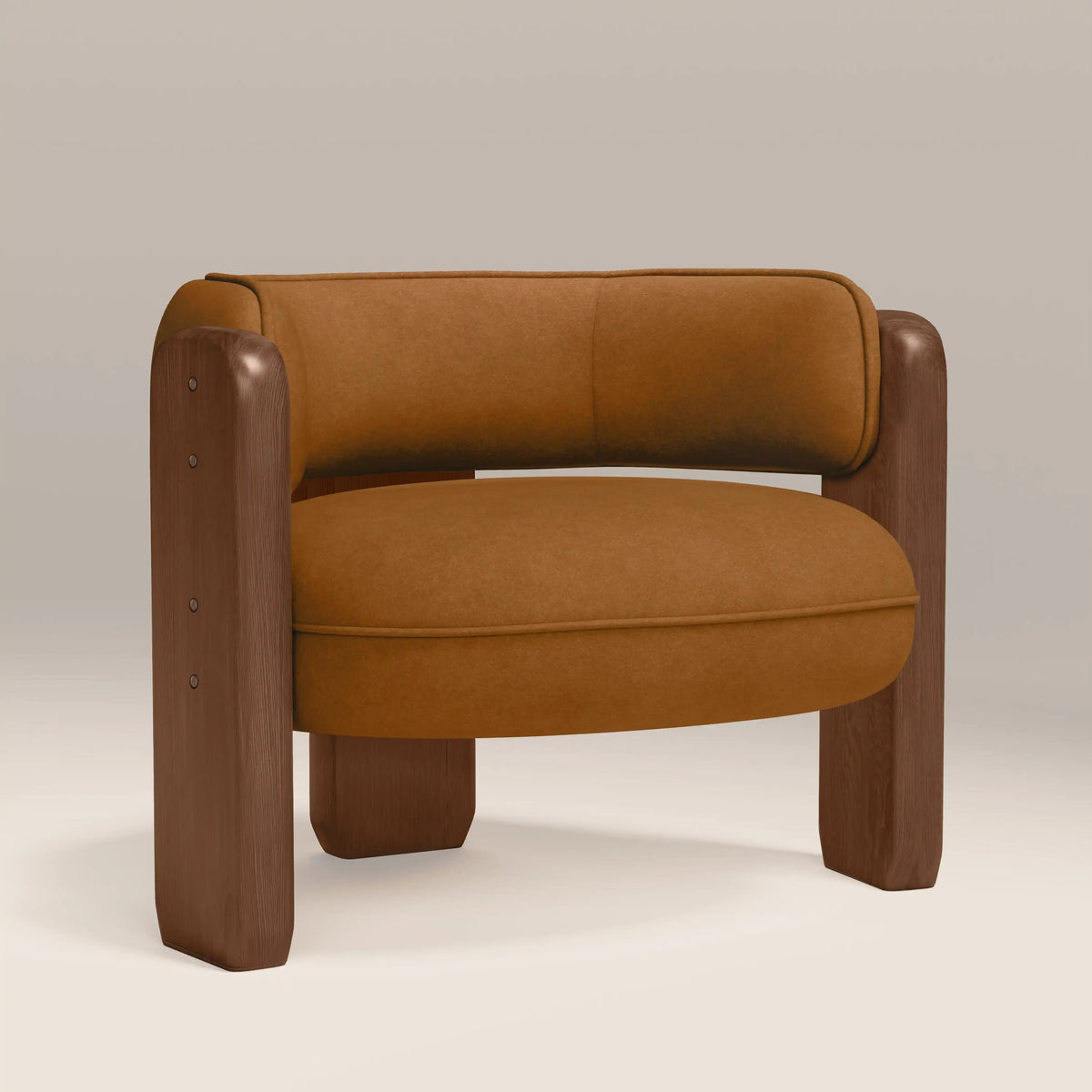 Reya Armchair in brown fabric, front view