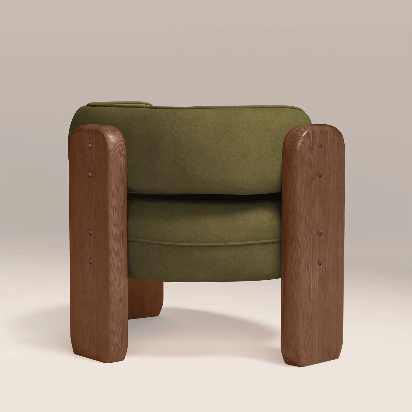 Reya Armchair in green fabric, angled view