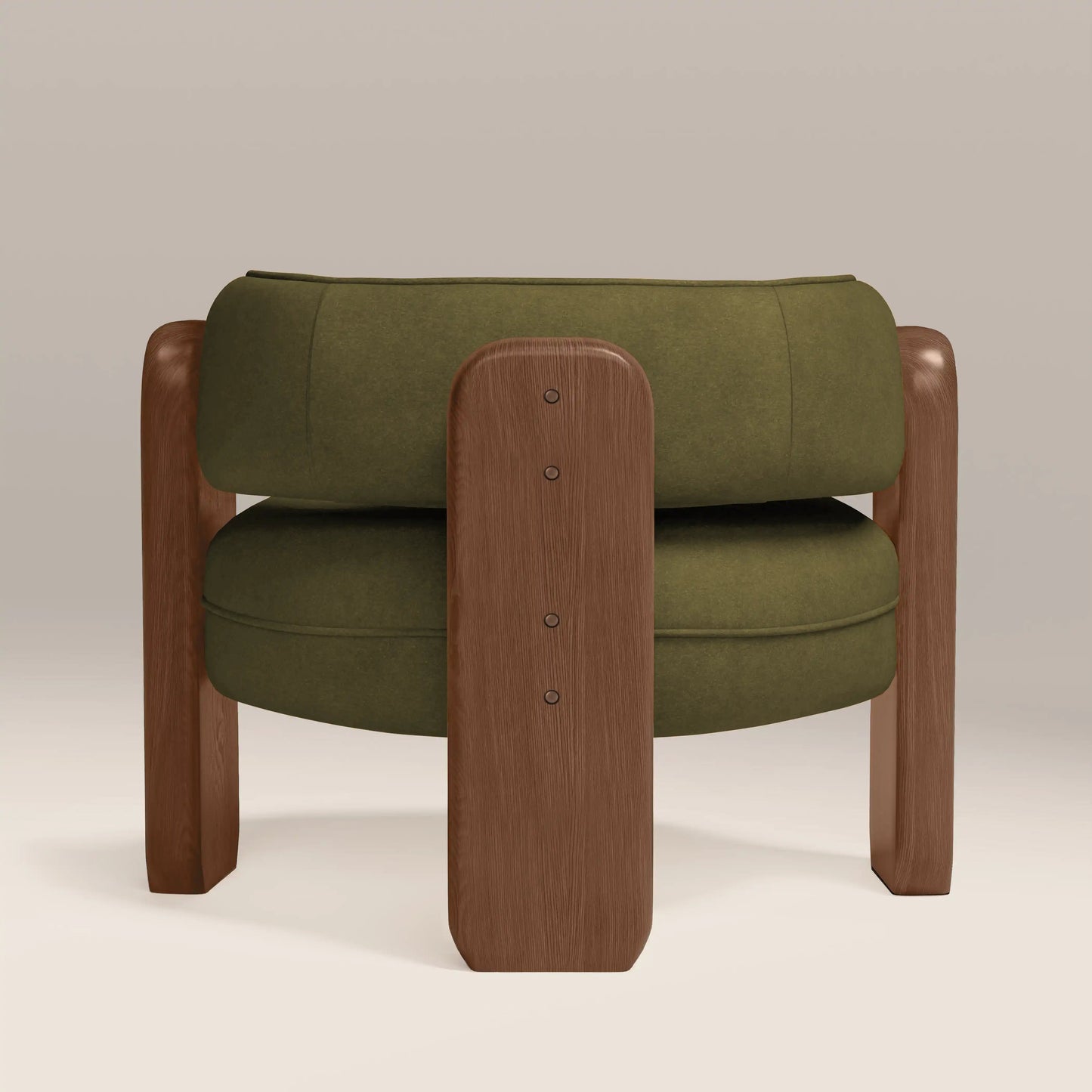 Reya Armchair in green fabric, back view