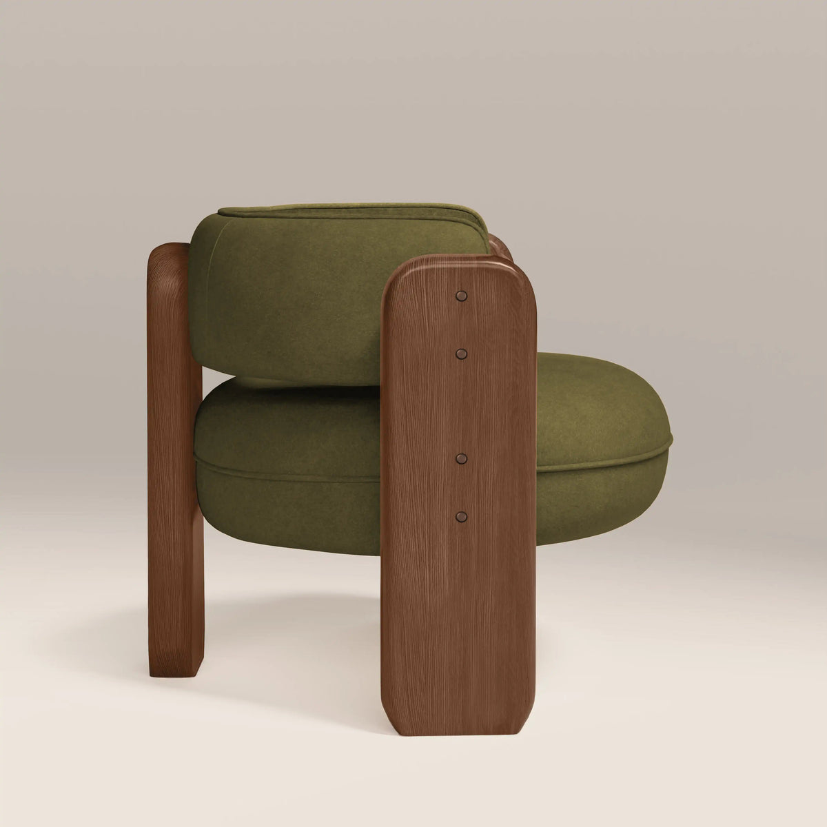 Reya Armchair in green fabric, side view