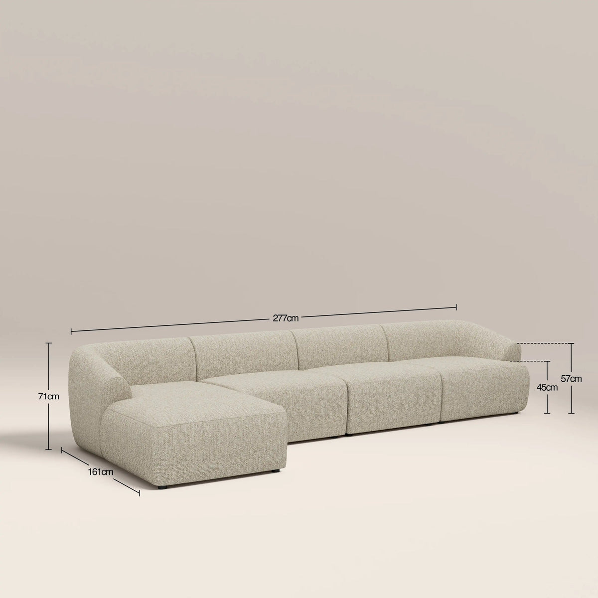 Rina L-Shape Chaise Sofa – Cream, 4 Seater