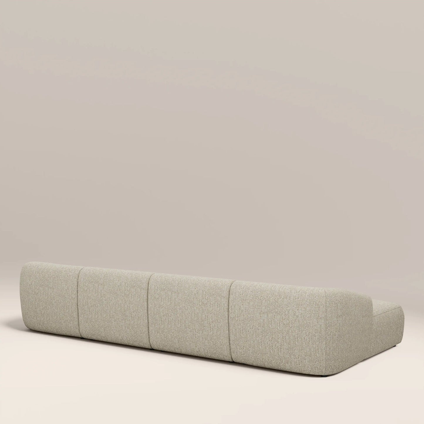 Cream chaise sofa rear view showing finished back panel