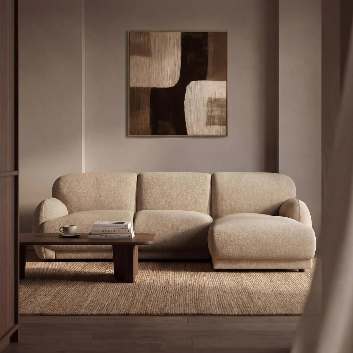 Sana L-Shape Chaise Sofa – Beige, 3 Seater