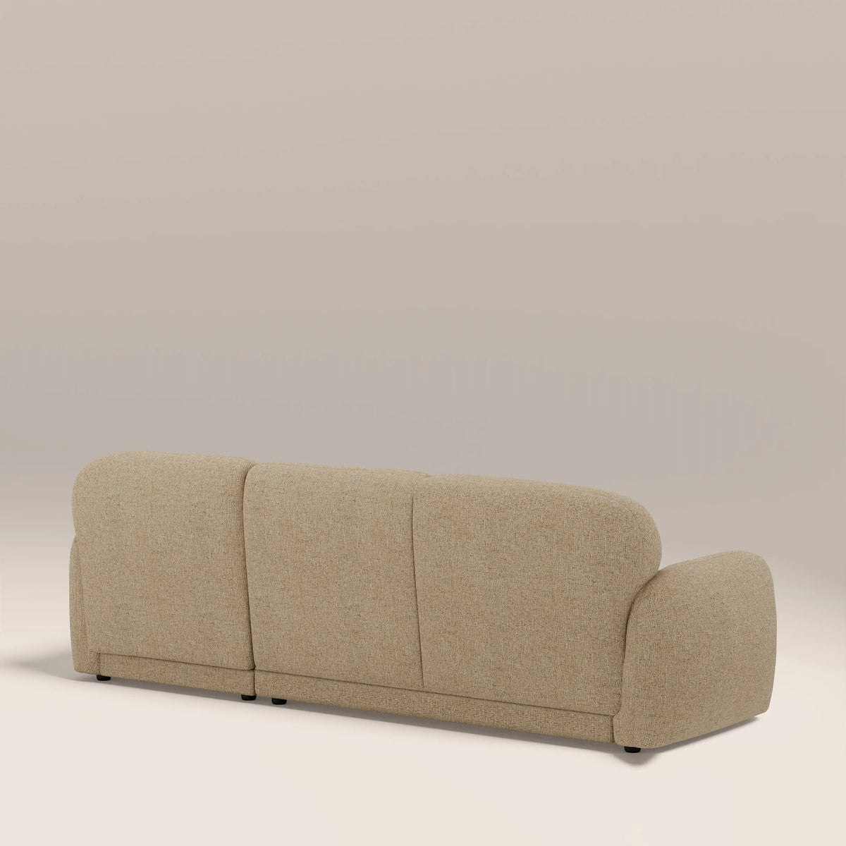 Sana L-shape chaise sofa in beige boucle, rear view