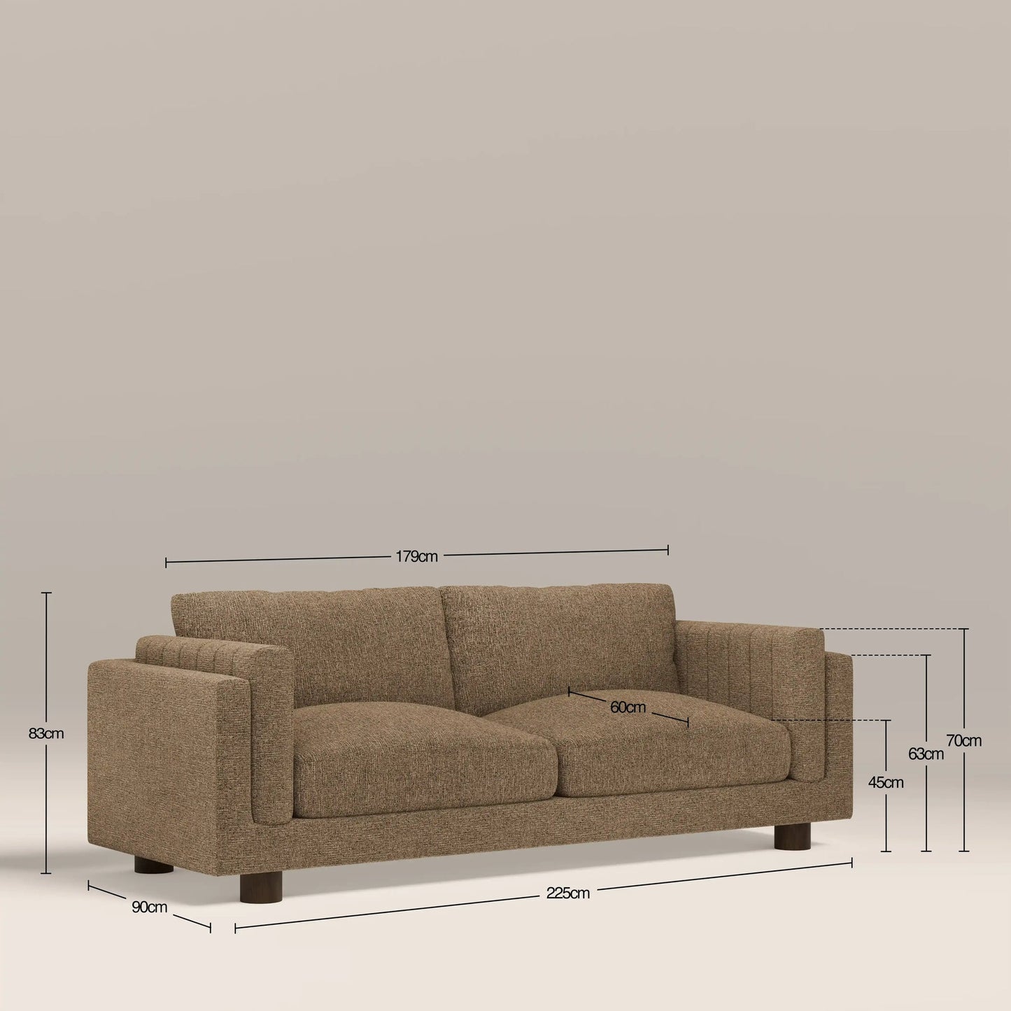 Selma brown 3 seater sofa in a living room setting