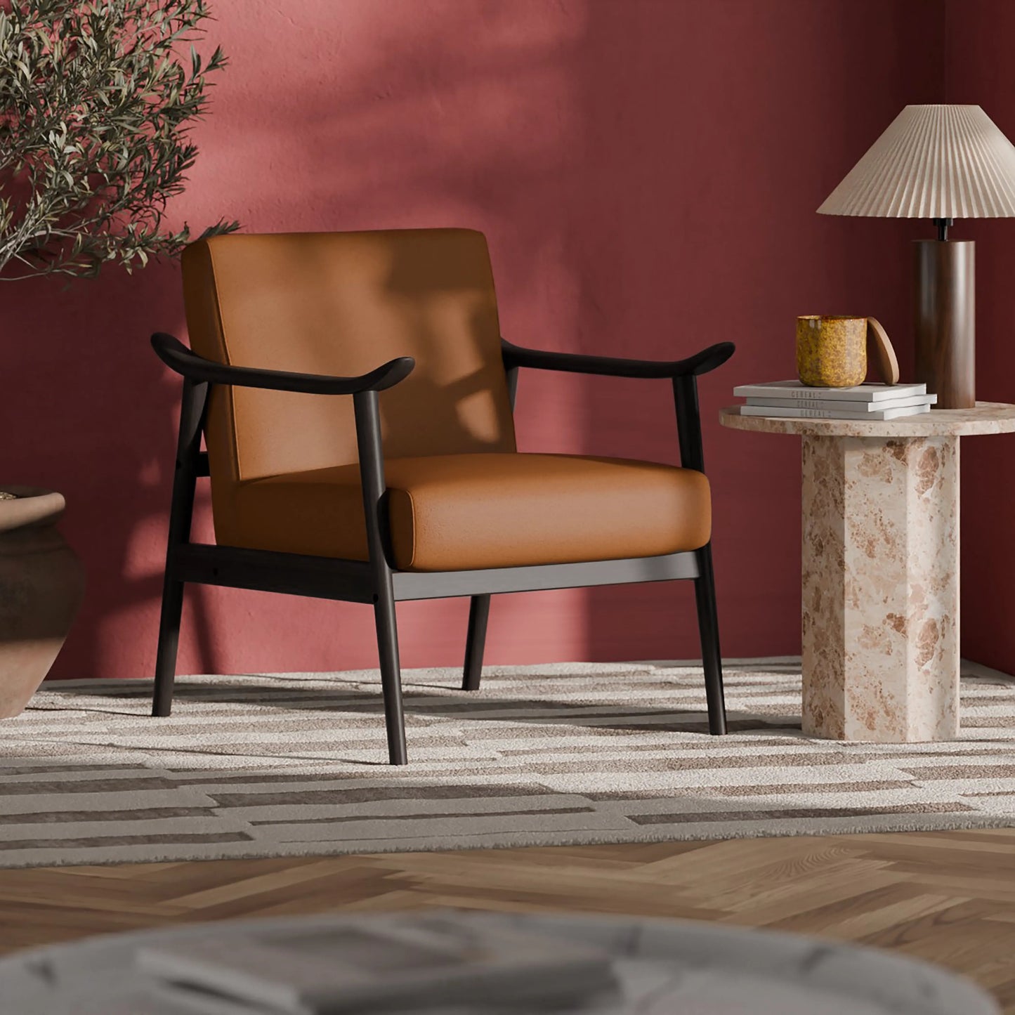 Sena Accent Chair in tan finish, front view