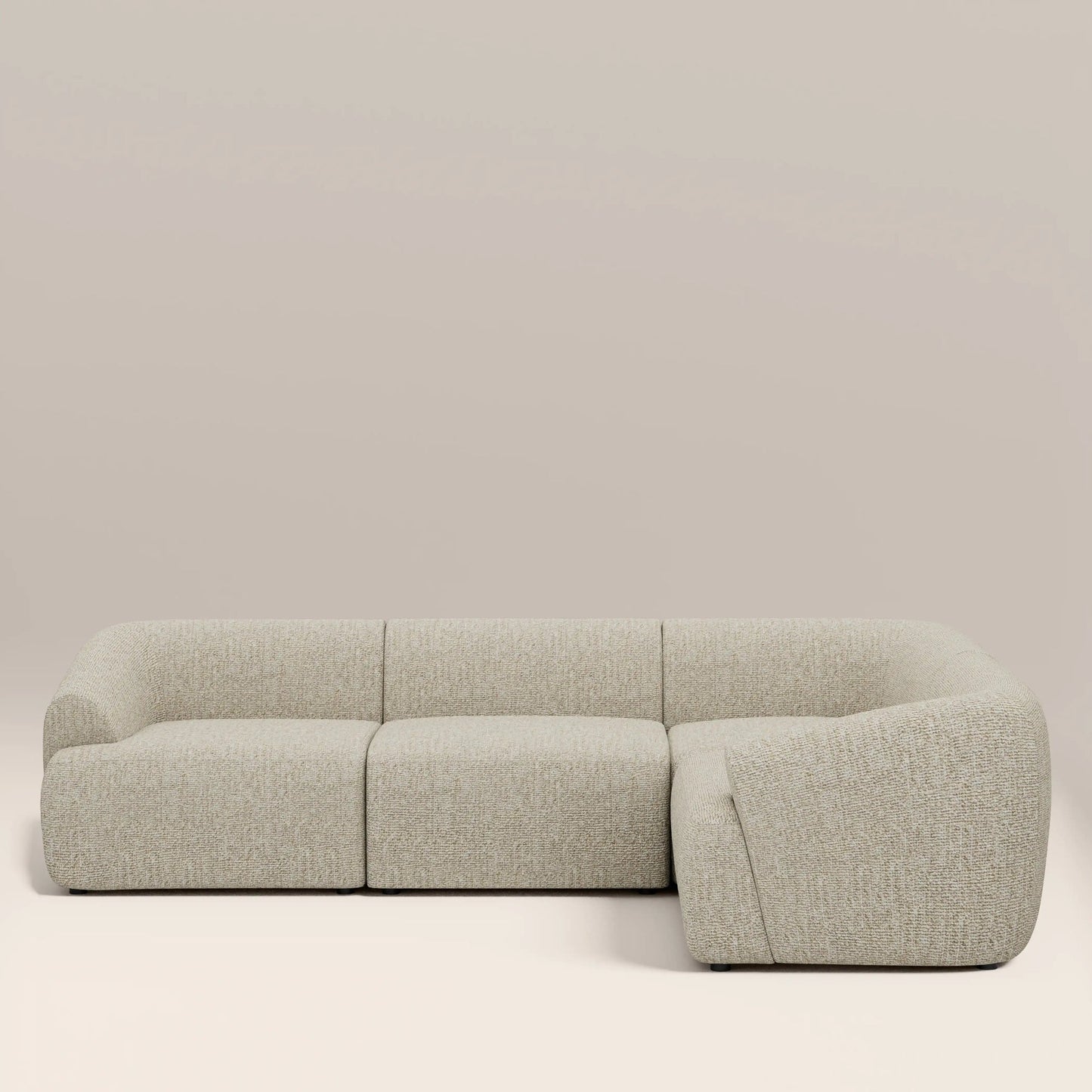 Cream L-shape corner sofa with right facing corner, 3 seater