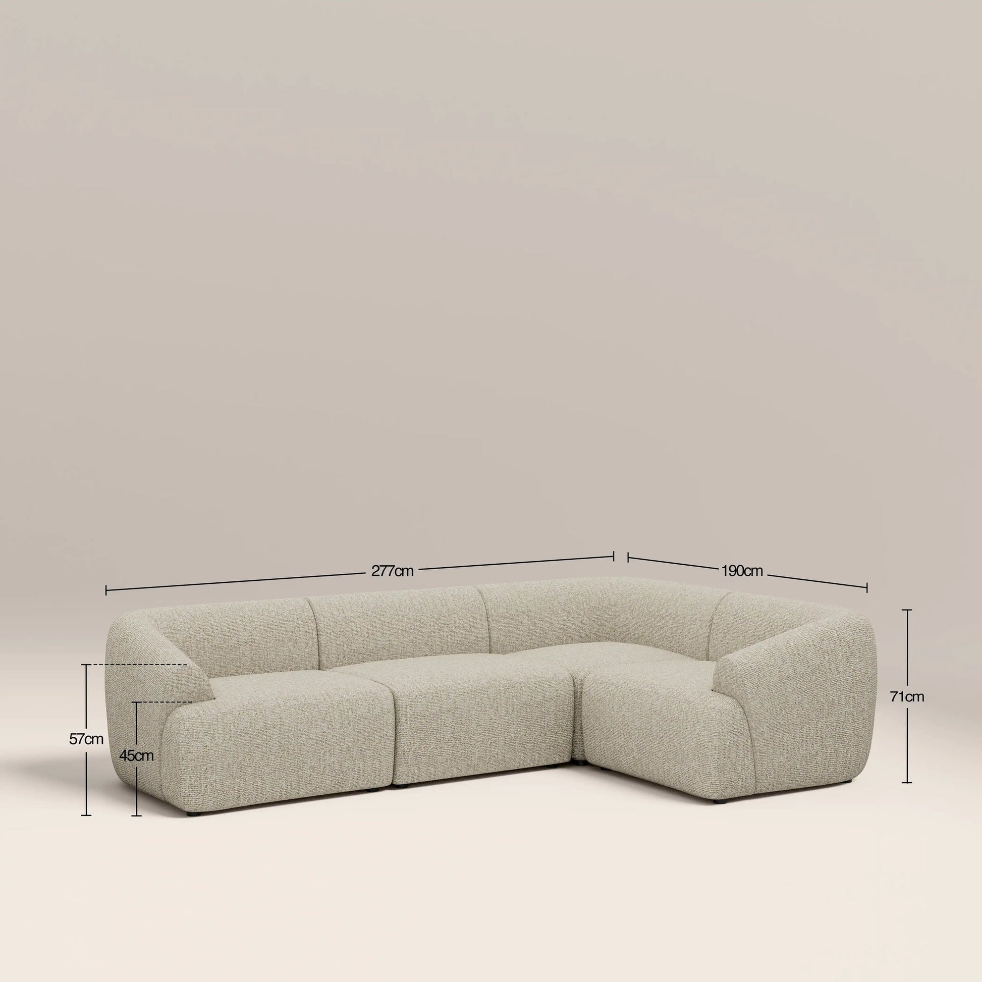 Talia L-Shape Corner Sofa – Cream, 3 Seater