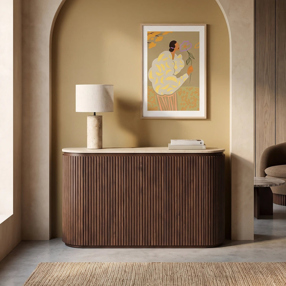 Vera 3 Door Sideboard – Walnut with Travertine Top