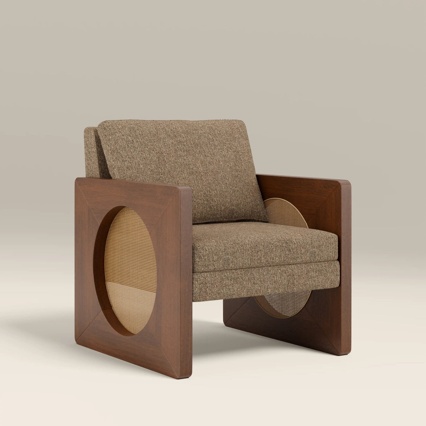 Yara Accent Chair in brown fabric, colour swatch view