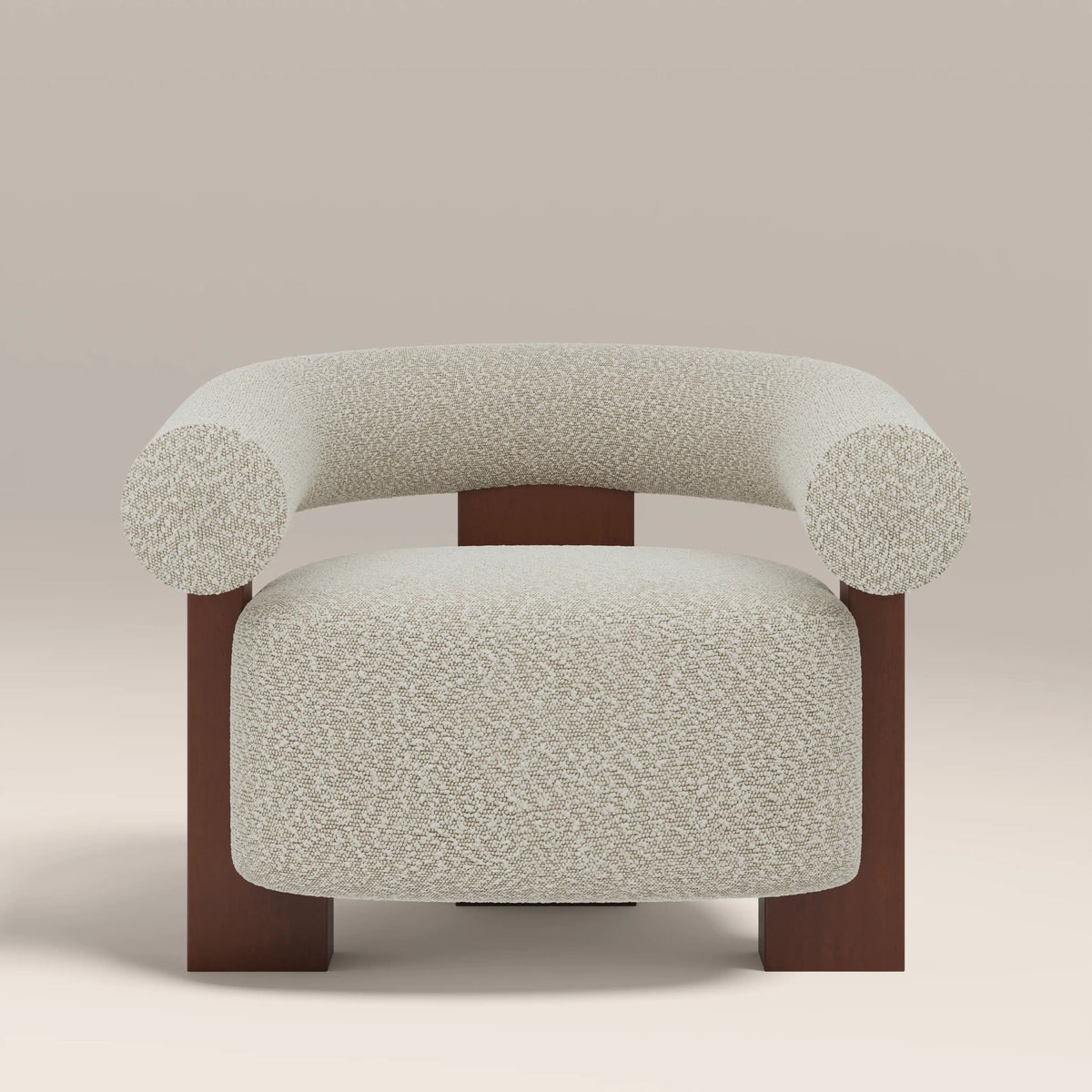 Cream accent chair angled view showing shell back
