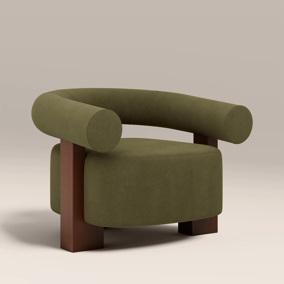 Green accent chair angled view showing shell back