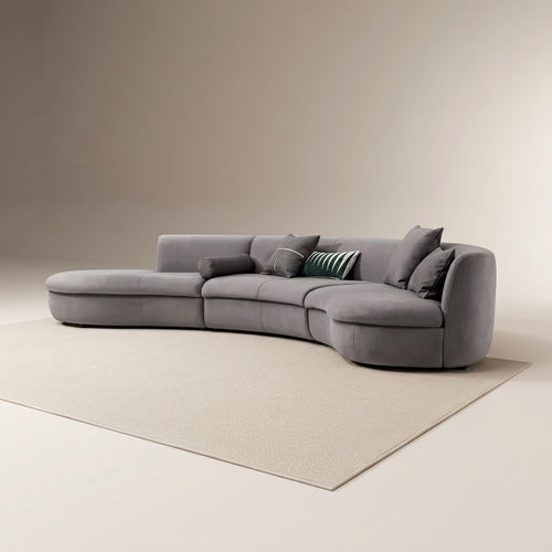 Horizon Grey 5 Seater Fabric Curved L-Shape Corner Sofa, angled view
