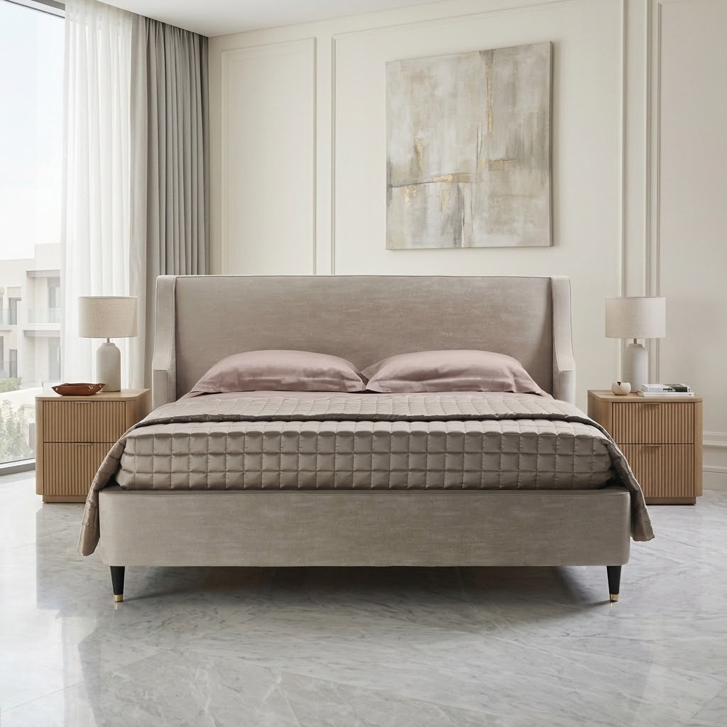 Roch Beige Upholstered Bed (3 Sizes)
