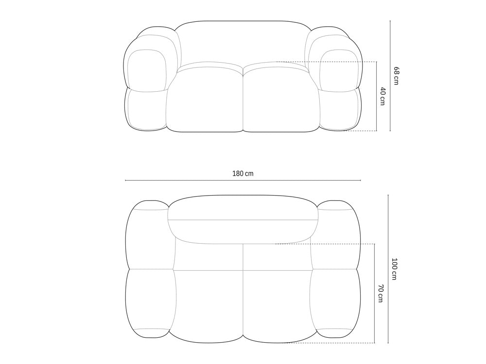 Loretto 2 Seater Sofa, dimensions diagram