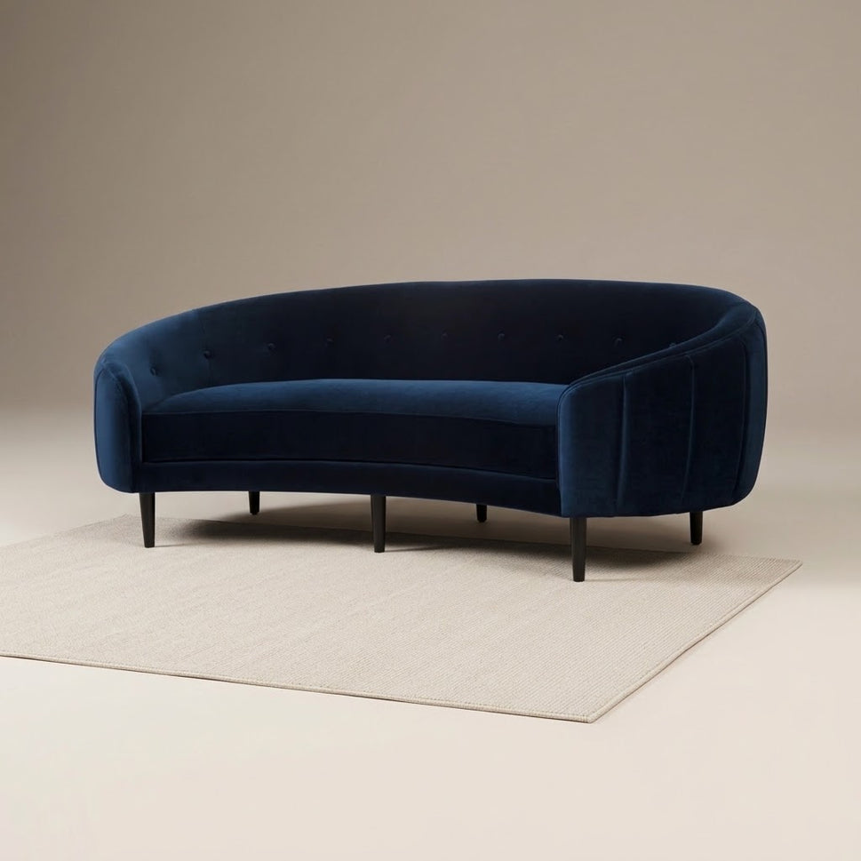 Luna Navy 3 Seater Velvet Curved Sofa