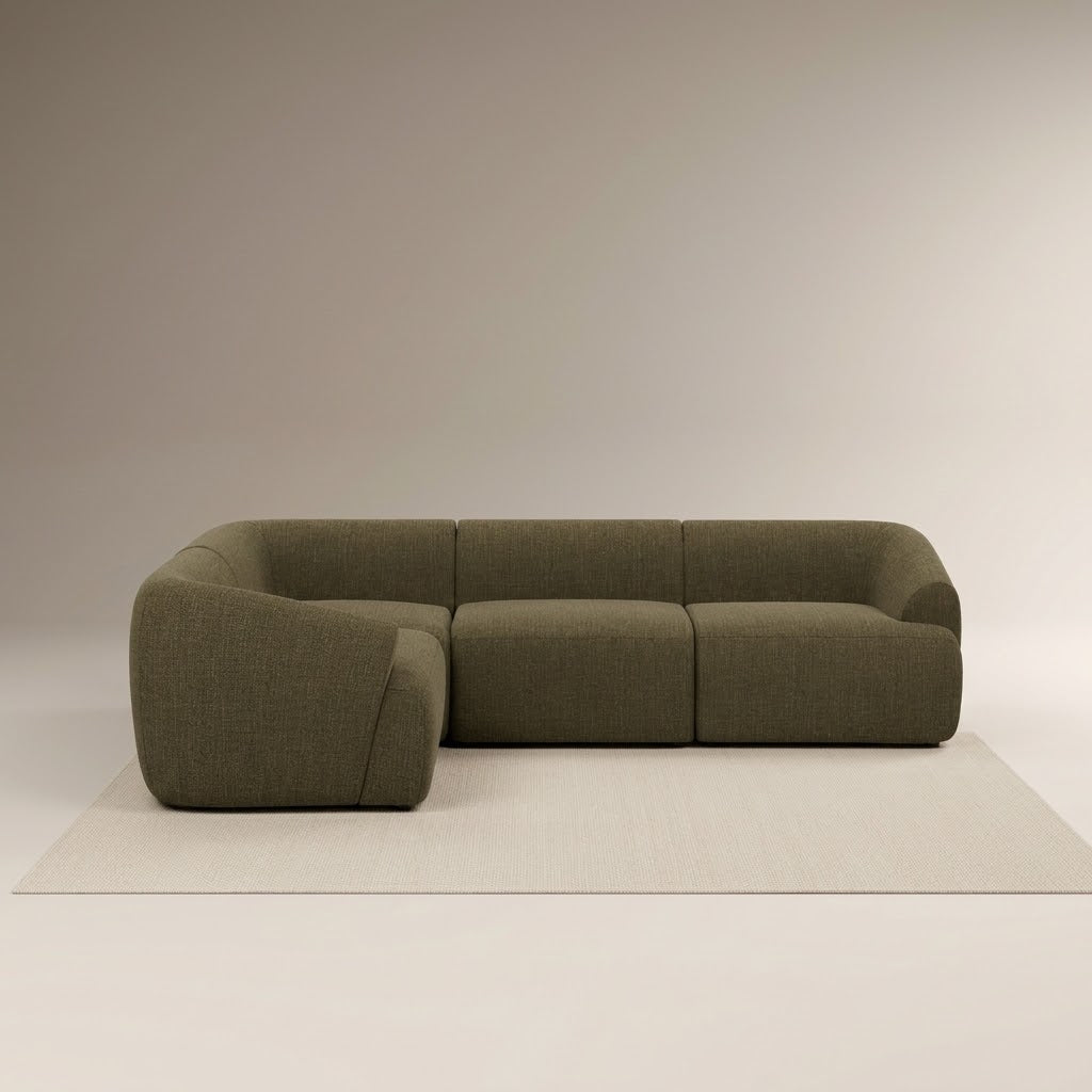 Mira Olive Green 3 Seater Fabric L-Shape Corner Sofa, front view