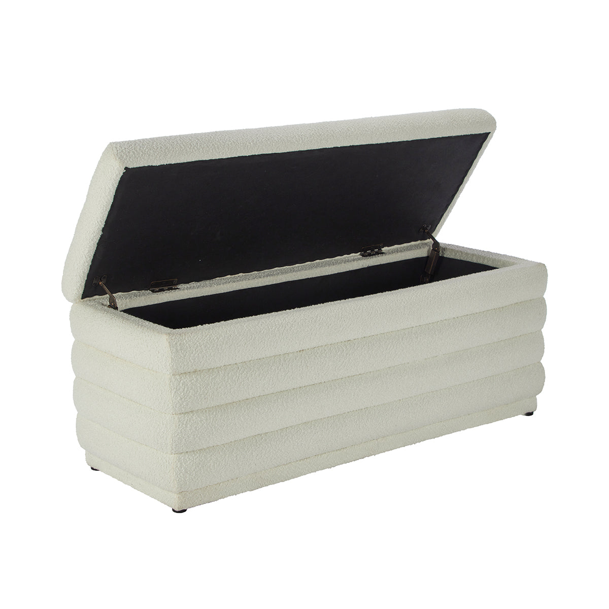 Naomi White Boucle Storage Bench, angled view