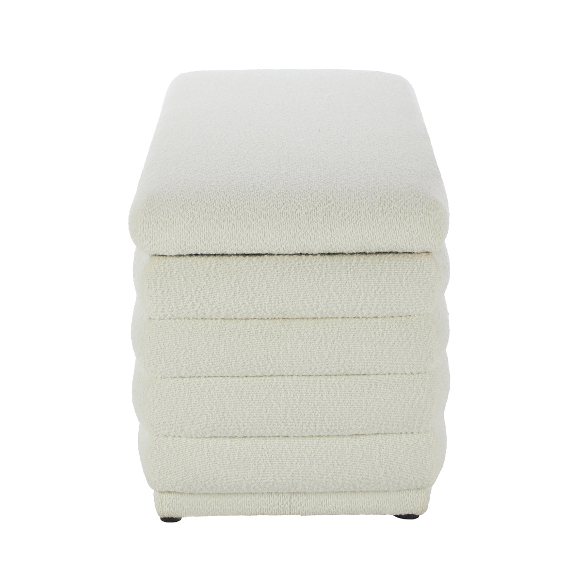 Naomi White Boucle Storage Bench, open storage view