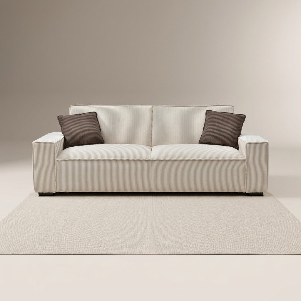 Noor Beige 3 Seater Velvet Sofa Bed, front view