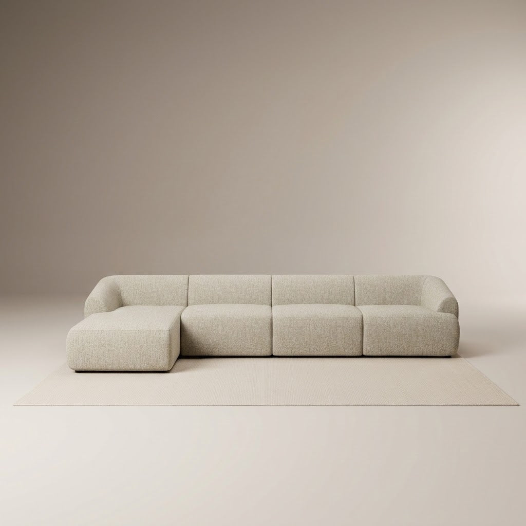 Rina Cream 4 Seater Fabric L-Shape Corner Sofa, front view