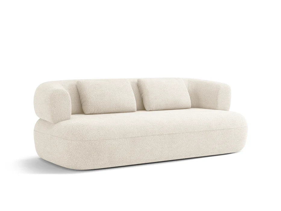 Rovena White Boucle Sofa – side angle of the curved arm