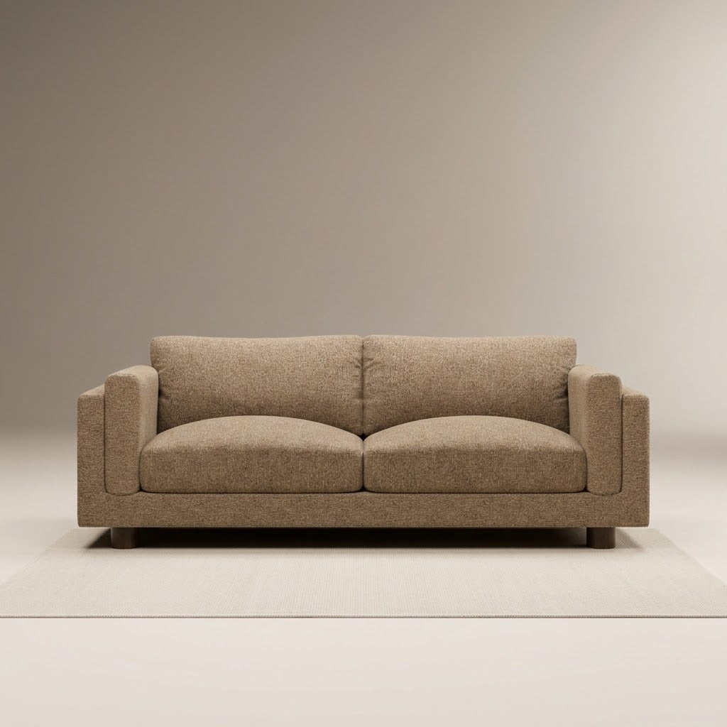 Selma Brown 3 Seater Fabric Sofa, front view