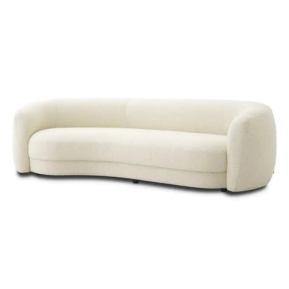 Serenity White Boucle Curved Sofa – angled view of the curved seat