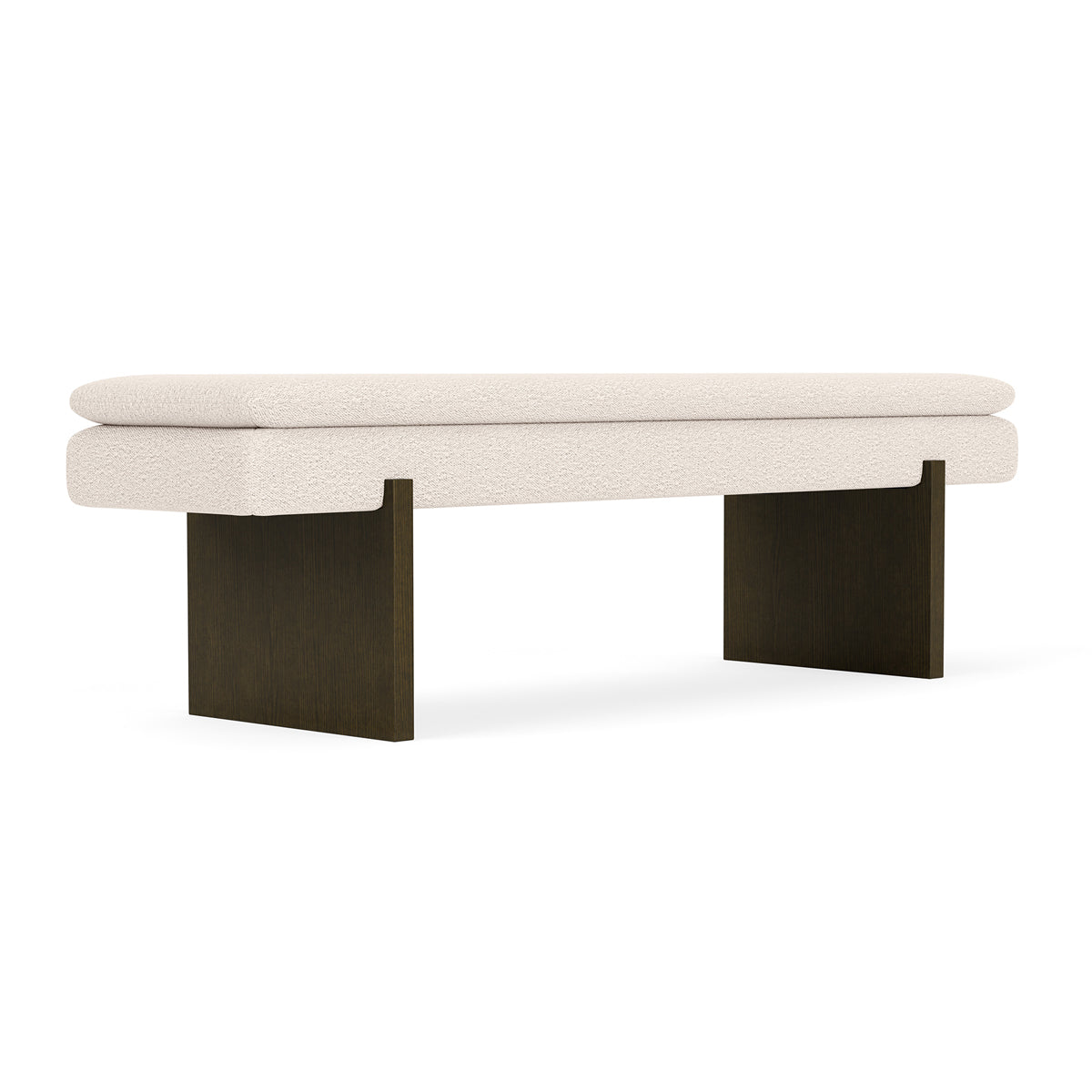 Umi Walnut Cream Boucle Bench, angled view