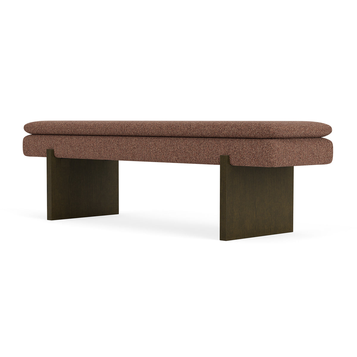 Umi Walnut Rust Boucle Bench, angled view